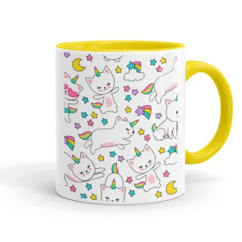 Cats unicorns, Mug colored yellow, ceramic, 330ml