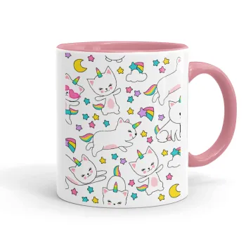 Cats unicorns, Mug colored pink, ceramic, 330ml