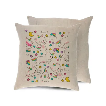 Cats unicorns, Μαξιλάρι καναπέ ΛΙΝΟ 40x40cm περιέχεται το  γέμισμα