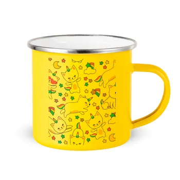 Cats unicorns, Yellow Enamel Metallic Cup 360ml