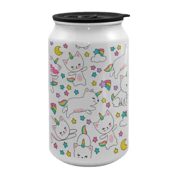 Cats unicorns, Κούπα ταξιδιού μεταλλική με καπάκι (tin-can) 500ml