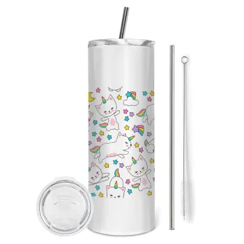 Cats unicorns, Tumbler stainless steel 600ml, with metal straw & cleaning brush