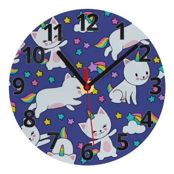 Cats unicorns, Ρολόι τοίχου γυάλινο (20cm)