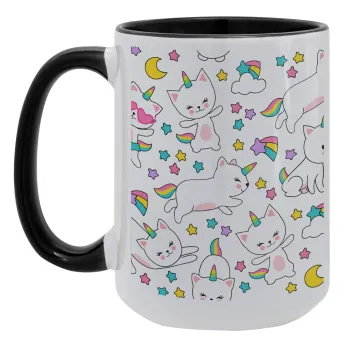 Cats unicorns, Κούπα Mega 15oz, κεραμική Μαύρη, 450ml