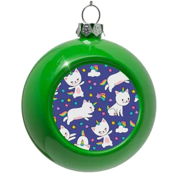 Cats unicorns, Green Christmas tree ornament bauble 8cm