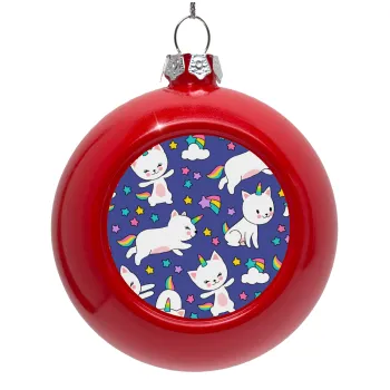 Cats unicorns, Red Christmas tree ornament bauble 8cm