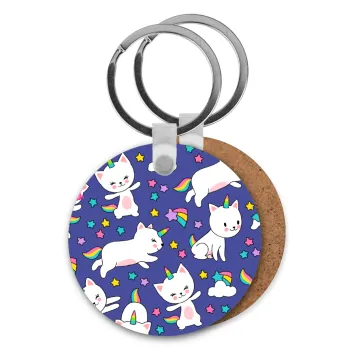 Cats unicorns, Μπρελόκ Ξύλινο στρογγυλό MDF Φ5cm