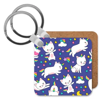 Cats unicorns, Μπρελόκ Ξύλινο τετράγωνο MDF