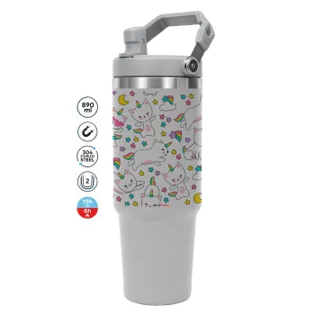 Cats unicorns, GREY color, 890ml (30oz) stainless Steel Tumbler with Handle