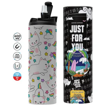 Cats unicorns, Tumbler stainless steel GREY 600ml