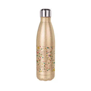 Cats unicorns, Glitter gold stainless steel thermos bottle, double-walled, 500ml