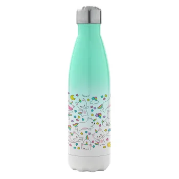 Cats unicorns, Metal mug thermos Green/White (Stainless steel), double wall, 500ml