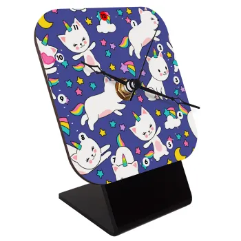 Cats unicorns, Quartz Wooden table clock with hands (10cm)