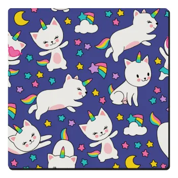 Cats unicorns, Τετράγωνο μαγνητάκι ξύλινο 6x6cm