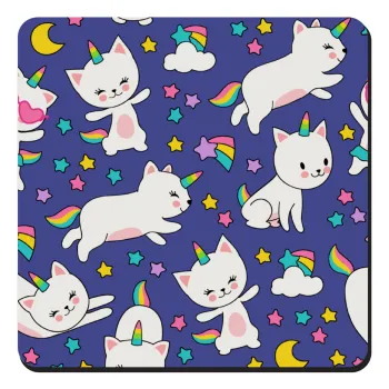Cats unicorns, Τετράγωνο μαγνητάκι ξύλινο 9x9cm