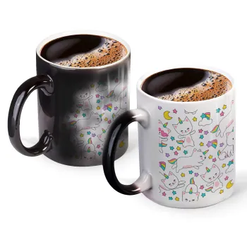 Cats unicorns, Color changing magic Mug, ceramic, 330ml when adding hot liquid inside, the black colour desappears (1 pcs)