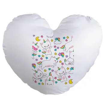 Cats unicorns, Μαξιλάρι καναπέ καρδιά 40x40cm περιέχεται το  γέμισμα