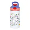 Children's hot water bottle, stainless steel, with safety straw, pink/purple (350ml)