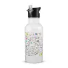 White water bottle with straw, stainless steel 600ml