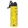 Metallic water bottle with safety lid, 850ml aluminum