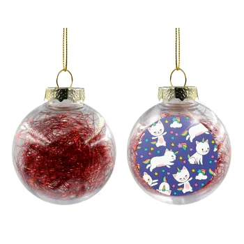 Cats unicorns, Transparent Christmas tree ball ornament with red filling 8cm