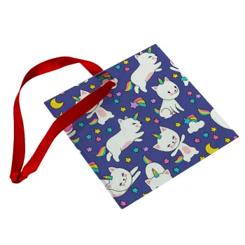 Cats unicorns, Christmas ornament, glass square ornament 9x9cm