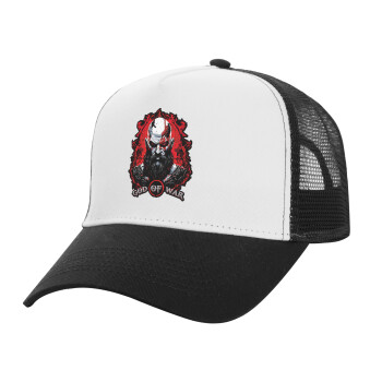 God of war, Adult Structured Trucker Hat, with Mesh, WHITE/BLACK (100% COTTON, ADULT, UNISEX, ONE SIZE)
