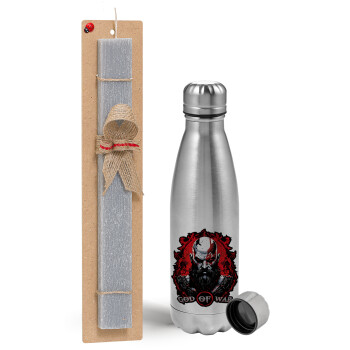 God of war, Easter Set, metallic Inox water bottle (750ml) & aromatic flat Easter candle (30cm) (GRAY)