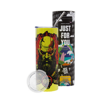 God of war, Neon Yellow Travel Tumbler, with metal straw (Stainless steel 304 Food grade, BPA free, 600ml)