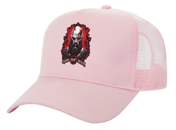 God of war — Adult Structured Trucker Hat, with Mesh, PINK (100% COTTON, ADULT, UNISEX, ONE SIZE)