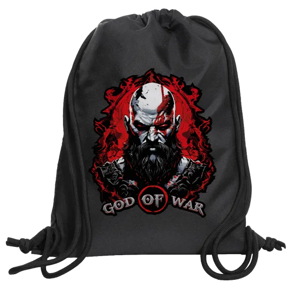 God of war — Τσάντα πλάτης πουγκί GYMBAG Μαύρη, με τσέπη (40x48cm) & χονδρά κορδόνια