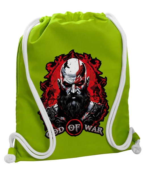 God of war — Backpack bag GYMBAG LIME GREEN, with pocket (40x48cm) & thick cords
