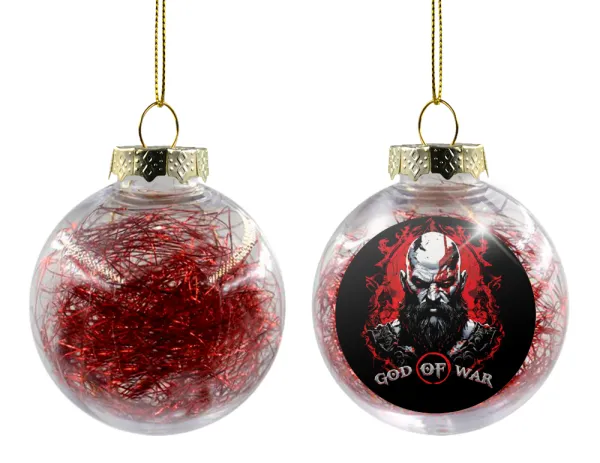 God of war — Transparent Christmas tree ball ornament with red filling 8cm