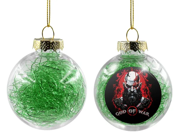 God of war — Transparent Christmas tree ball ornament with green filling 8cm