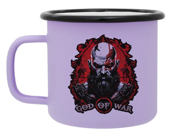 God of war — Metal enamel mug, matte light pastel purple, 360ml