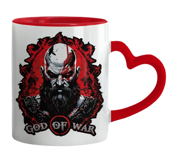 God of war — Mug heart red handle, ceramic, 330ml