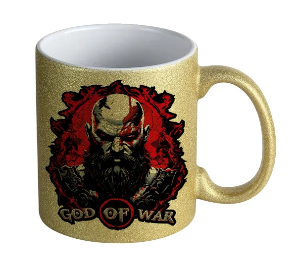 God of war — Gold glitter mug that sparkles, ceramic, 330ml