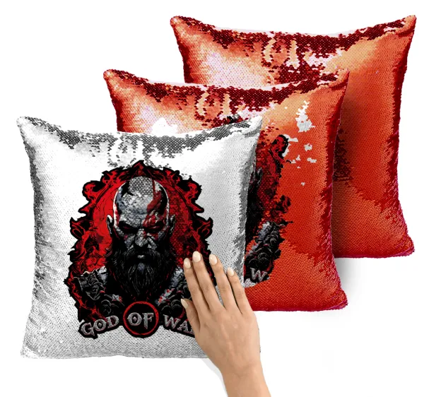 God of war — Magic sofa cushion with red sequins, 40x40cm, filling included