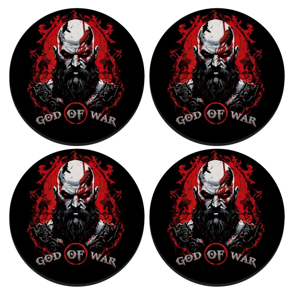 God of war — ΣΕΤ 4 Σουβέρ ξύλινα στρογγυλά (9cm)