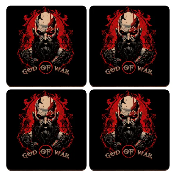 God of war — Set of 4 square plywood coasters (9cm)