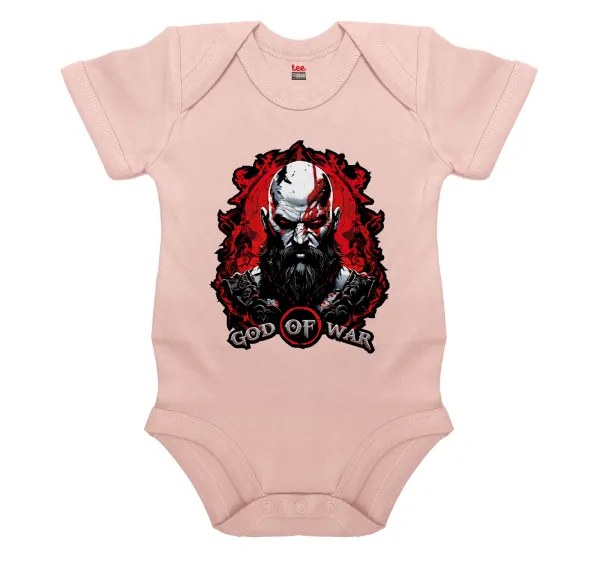 God of war — Βρεφικό φορμάκι μωρού, 0-18 μηνών, ΡΟΖ POWDER, 100% Organic Cotton, κοντομάνικο
