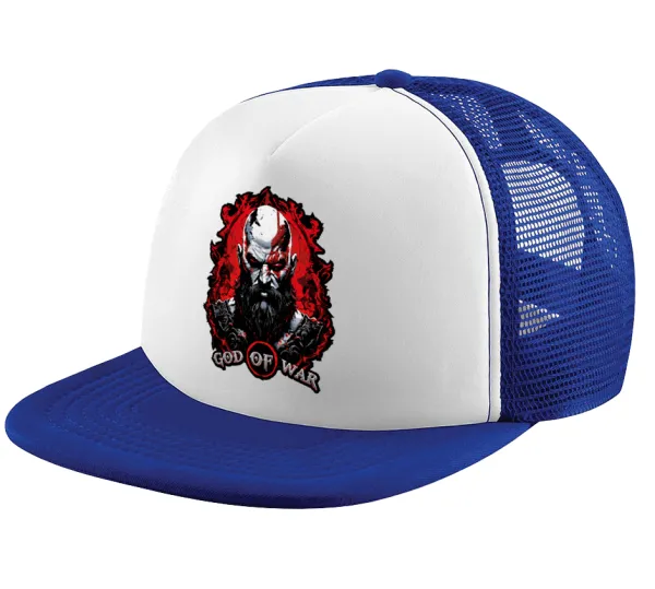 God of war — Adult Soft Trucker Hat with Blue/White Mesh (POLYESTER, ADULT, UNISEX, ONE SIZE)