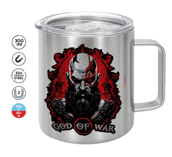 God of war — Κούπα Ανοξείδωτη διπλού τοιχώματος 300ml με καπάκι διατήρησης θερμοκρασίας