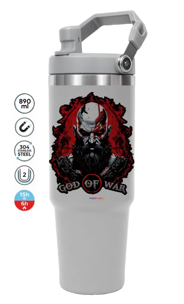 God of war — GREY Travel Tumbler with Handle 890ml