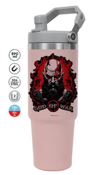 God of war — ΡΟΖ Travel Tumbler Θερμός με χερούλι και καλαμάκι 890ml