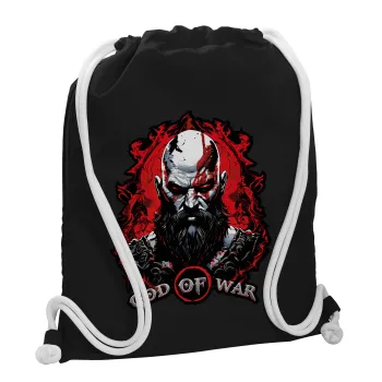 God of war, Τσάντα πλάτης πουγκί GYMBAG Μαύρη, με τσέπη (40x48cm) & χονδρά λευκά κορδόνια