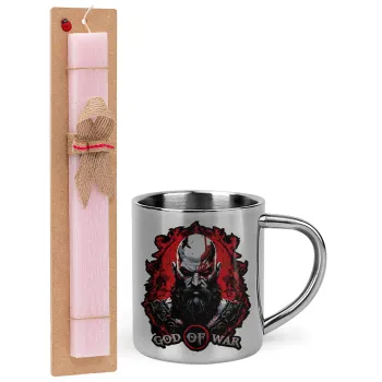 God of war, Easter Set, metallic thermal cup (300ml) & aromatic flat Easter candle (30cm) (PINK)