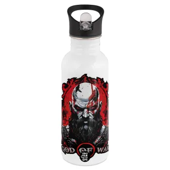 God of war, Παγούρι νερού Λευκό με καλαμάκι, ανοξείδωτο ατσάλι 600ml