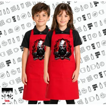 God of war, Κόκκινη ΠΑΙΔΙΚΗ Ποδιά μακριά Σεφ ολόσωμη με τσέπες