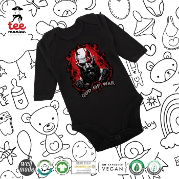 God of war, Μακρυμάνικο βρεφικό φορμάκι, 0-18 μηνών, ΜΑΥΡΟ, 100% Organic Cotton